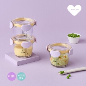 리틀럽 디어 이유식용기 원형 밀폐캡 260ml 3P - 라벤더/스카이블루