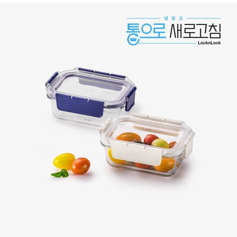 좋은 것을 담다 락앤락,[락앤락몰 전용] 탑클라스 유리밀폐용기 직사각 380ml 2P 세트 (블루/화이트)